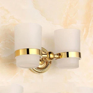 Golden double frosted glass cup holders wall mounted bathroom cup holder tumbler XR-GZ-9003K