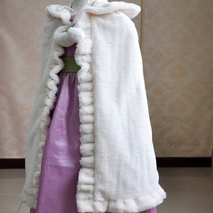good quality Baby Flower Girls Hooded Cape Winter Wedding shawl For Kids Junior Bridesmaid Warm Fur coat for children