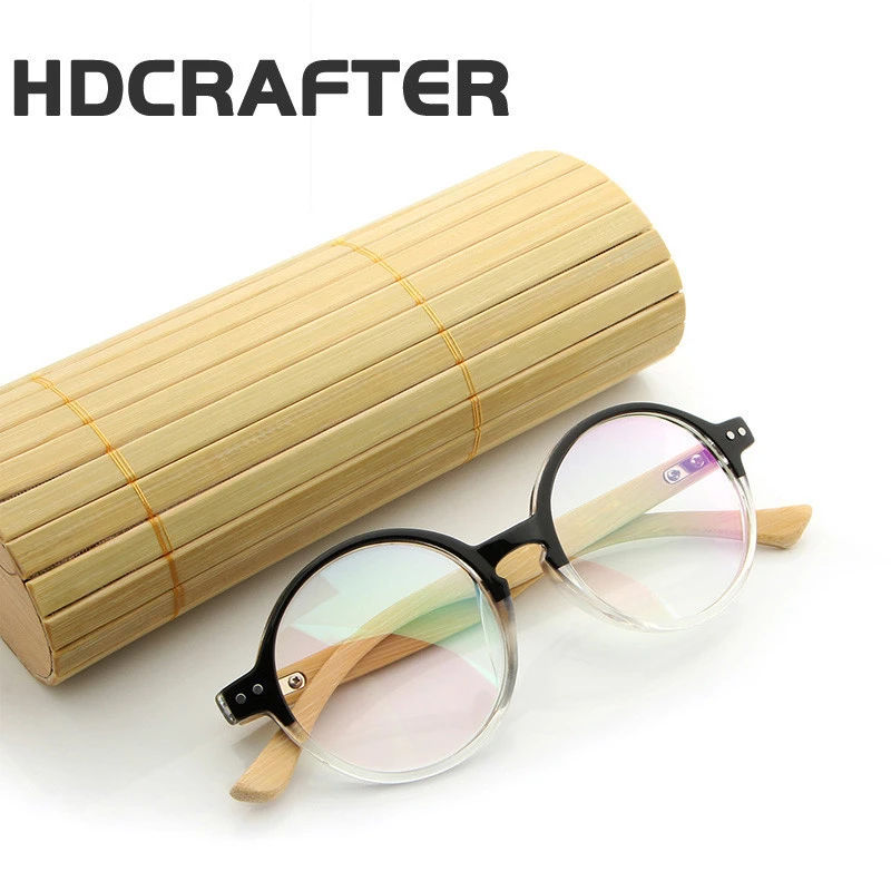 HDCRAFTER Wooden Ladies Eyewear Men Glasses Frames Dropshipping Transparent Bamboo Leg Round Frame Eyeglasses Fashion HDA6830