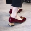 High Quality Square Short Heel Patent Leather Metal Buckle Pu Leather Office Ladies Shoes For Women
