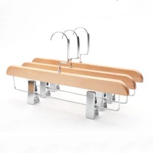 High quality wooden pants hanger OEM trouser hanger with clips