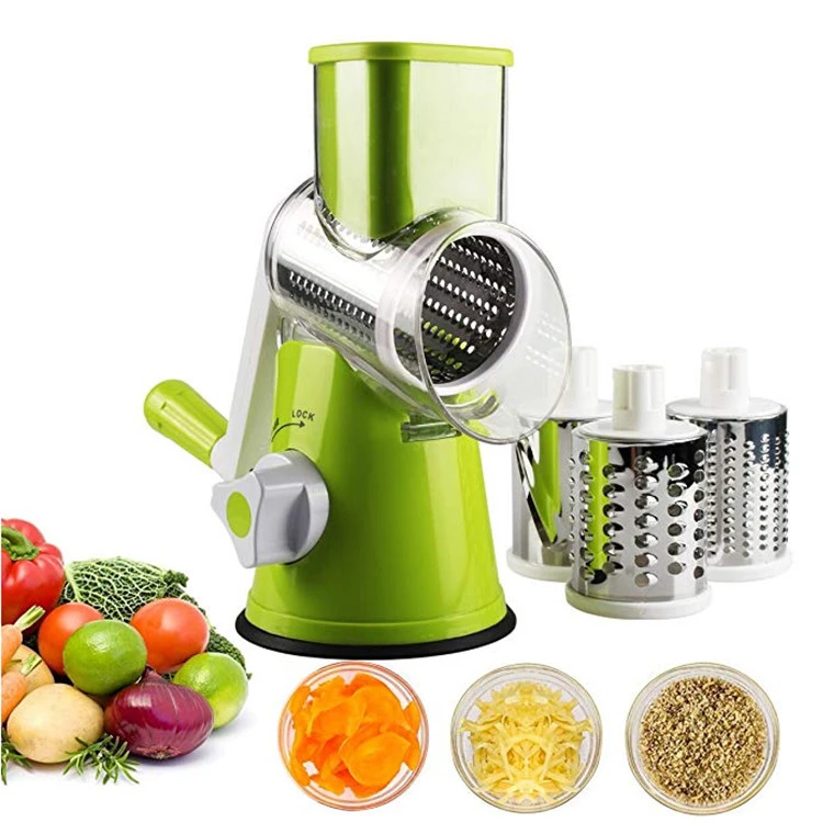 Home use Mini Manual Round Food Slicer Grinder, Rotary Cheese Grater for Vegetable Fruit Shredding/Slicing/Crushing