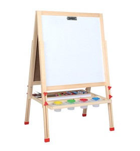 Hot sale double-sided adjustable erasable drawing board wooden magnetic writing blackboard drawing toy with paint tray for kids