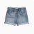 Import Hot selling mid blue high rise cut off roll hem women summer denim shorts from China