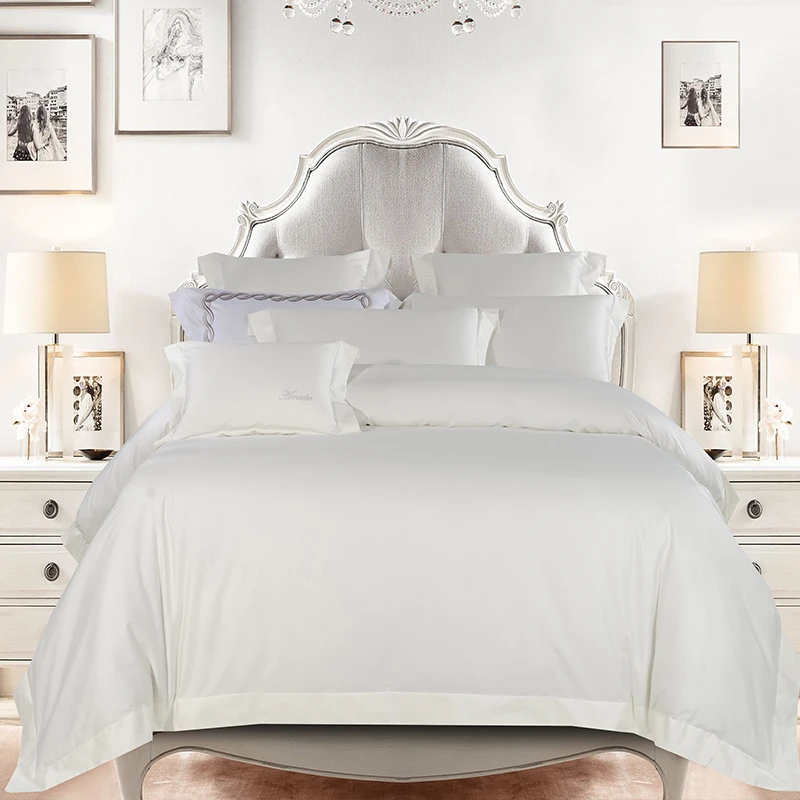 Hotel Bed Linen Bedsheet Luxury White Bedding Set Queen King 100% Cotton Bed Sheet Set