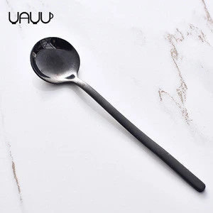 Hotel used exquisite long handle round shape rose gold dessert stainless steel spoon