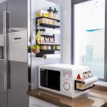 Household Removable Metal Large Kitchen Magnetic Frigde hanging storage rack With Hook magnetic refrigerator shelf rack holder
