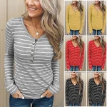 HTK V Neck Women Striped Long Sleeve Shirt