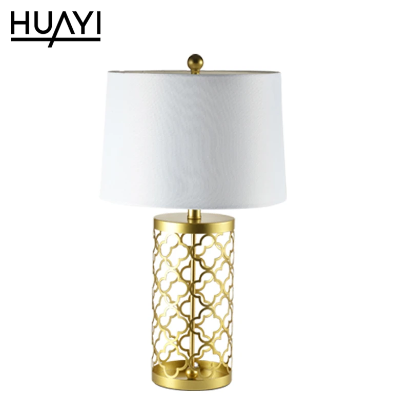 HUAYI Vintage Bar Club Living Room Table Lamp Home Decor Bedroom Golden Metal Desk Lamp With Shade