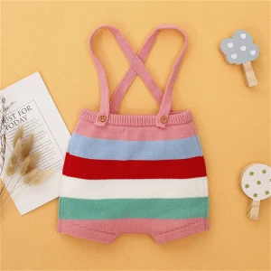 In stock cute colorful rainbow kids sweater pants baby sweater overalls