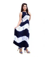 Indigo Tie Dye Maxi Length Sleeveless Rayon Crepe Wedding And Party Wear Women Dress