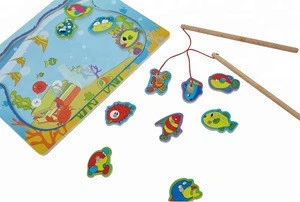 interesting children cartoon wooden magnetic fishing game toy set for sale
