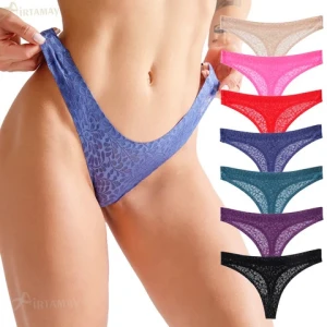 Jacquard Lace Thongs For Girls Bikini G-String Tanga Underwear For Women Female Calcinha Fio Dental Culotte Tangas Para Mujer