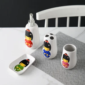 Japanese style 4 pieces high quality custom logo home hotel restaurant decorative white ceramic bathroom sets