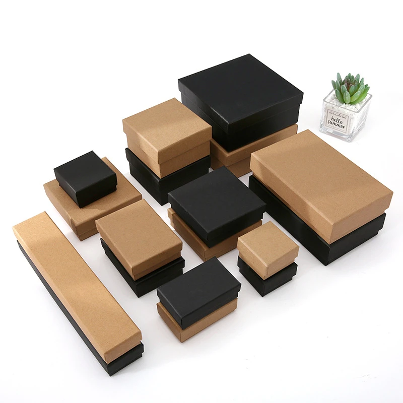 kraft paper bracelet rings earring pendant necklace gift boxes jewelry packaging box with sponge