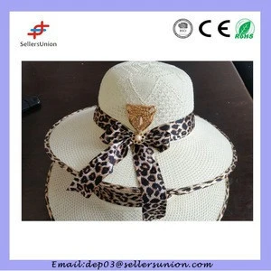 lady summer hat with leopard bow