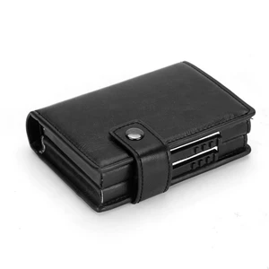 Large capacity card holders men leather wallet with push button and rfid blocking function
