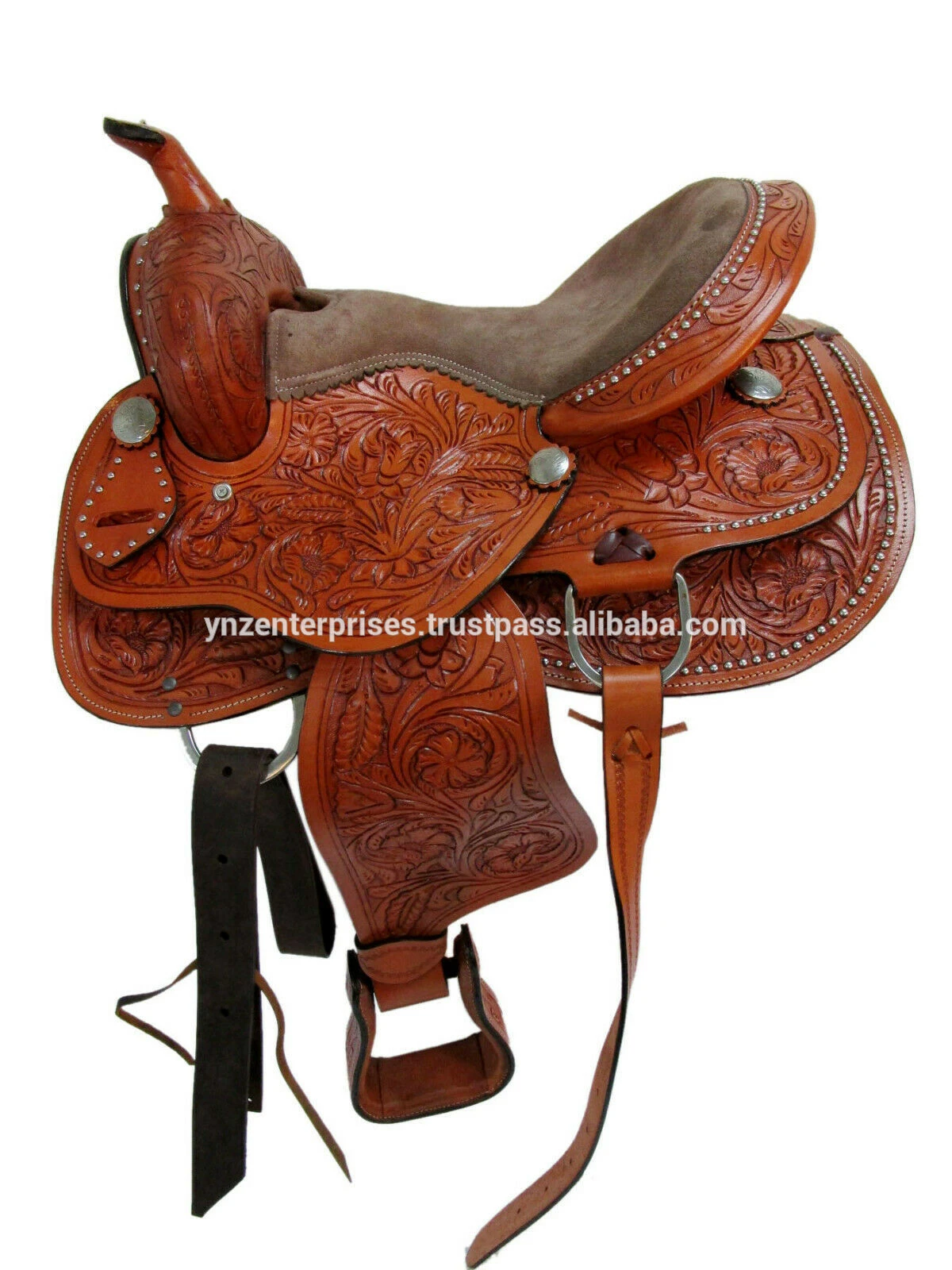 Leather Western Barrel Racing Horse Saddle Tack with Matching, Headstall, Breast Collar, Reins A-0070