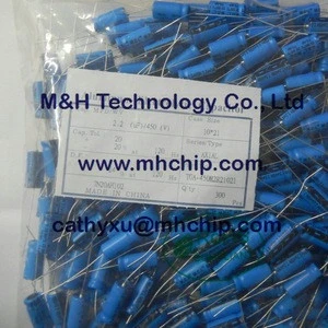 Length 21mm 2.2uF 450V axial electrolytic capacitor Aluminum 20% 120HZ Axial polar electrolytic capacitor