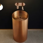 luxury Floor Standing Stainless Steel Public gold round hand wash basin sink with pedestal basins