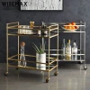 Luxury glass shelf gold frame hotel Restaurant Service Trolley /Drinks Trolley/Wine Trolle with wheels