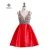 Luxury Satin Red Short Dress Full Handmade Beads Top A-line Homecoming Prom Gown Bridesmaid Dress for Wedding