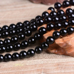 Manufacture natural black obsidian crystal loose beads for DIY