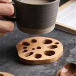Manufacturers Custom Creative mug mat Wooden heat insulation mat Lotus Root Shaped Beech wooden Coffee Tea Cup Pad Coaster