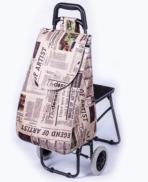 market folding trolley shopping bag with 2 wheels, supermarket shopping trolley bag with seat