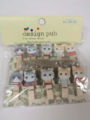 mini cat with clothes design shaped Craft wooden clip pegs,gift clips with lower price in stock