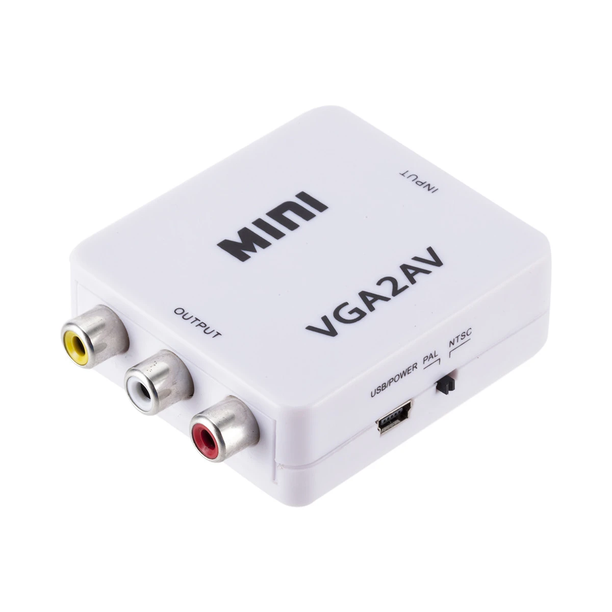 Mini VGA to RCA AV Video Converter box,VGA+3.5mm audio input RCA Composite output converter with USB cable