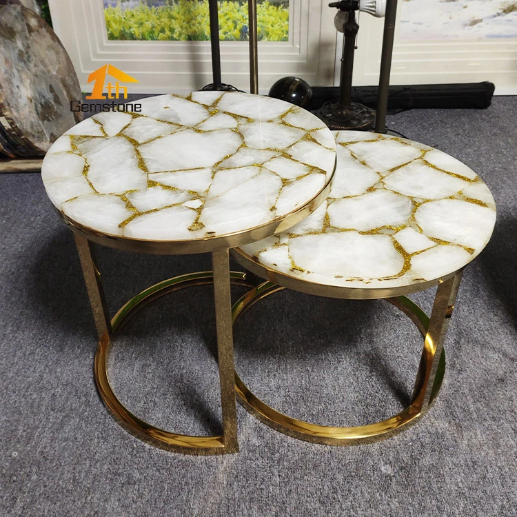 Modern Bedroom Gemstone Furniture Crystal Quartz Side Table Set