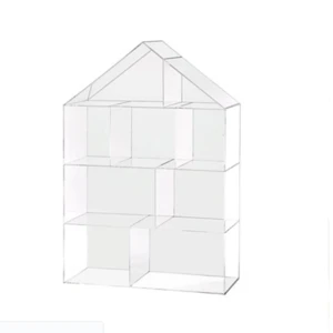 Modern Clear Acrylic House Shape Children&#39;s Bookcase Shelf Rack with 9 Compartments