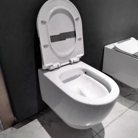 Modern design toilet easy clean water bathroom round wall mounted rimless ceramic wall hung toilet