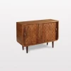 Modern Geometric Wooden Cabinet Mid-Century Modern Wooden Sideboard with Geo Design Slide Door Storage Brown Cabinet