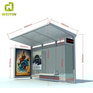 Modern Urban Solar Power Advertising  Light Boxes Bus Stop Station with Bench Waiting Chairs