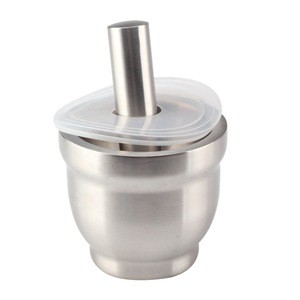 Mortar and Pestle, 18/8 Stainless Steel Spice Grinder Pill Crusher with Lid, with Anti Slip Base and Comfy Grip
