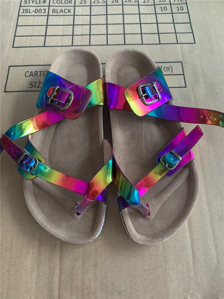 Multicolor Sandals Cute Rainbow Color Woman Slippers Summer Ladies Shoes Roman Flip Flops Flat Bottom Non-slip Soft Slides