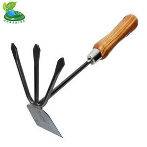 Multifunction Double Use Wood Handle Gardening Cultivator Weeding Hoe with 3 Tines Fork