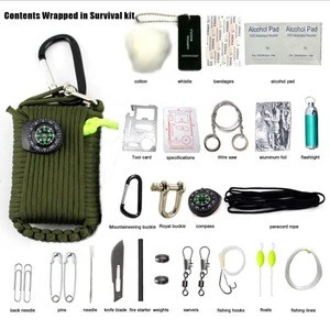 Multifunctional Outdoor Emergency Paracord Survival Kit with Compass , 29 in 1 Tactical Set for Camping Hiking Fishing