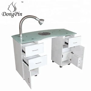 nail salon furniture glass top white manicure table for nail shop