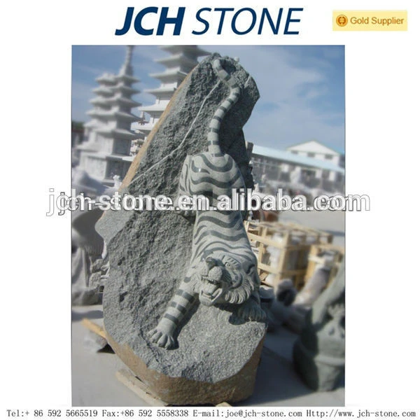 natural stone tiger carving, tiger stone sculpture, granite animal statue