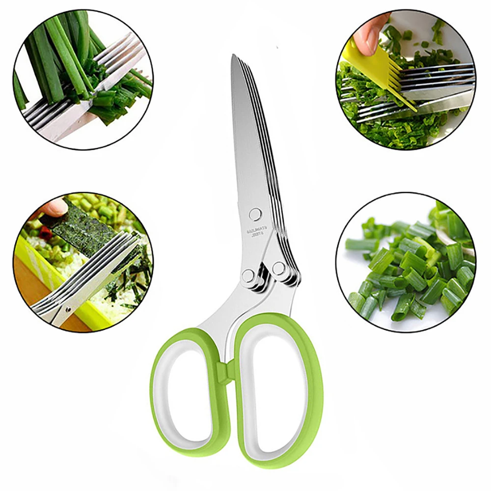 New Arrival Amazon Hot Selling Kitchen Accessories Eco-friednly BPA-free Professional Stainless Steel 5 Blades Kitchen Scissors