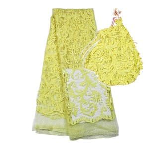 New Arrival Yellow French Luxury Embroidery polyester lace fabrics for Garment Accessories