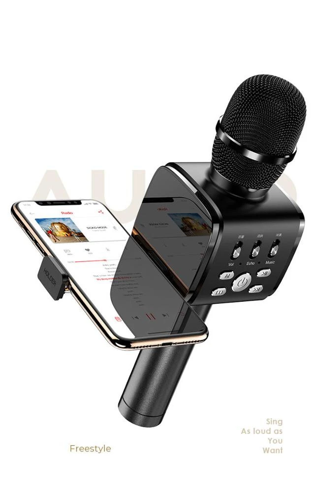 New products 2020 handheld wireless bt karaoke microphone usb ktv broadcast device speaker with phone holder