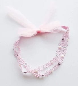 New style hair ribbon double row pearl inlay drill childrens headwear children hair ribbon wholesale