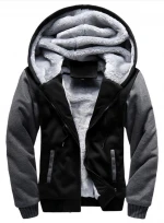 New winter sports men's solid color thick hoodie and cashmere zipper cardigan matching color hoodie for men