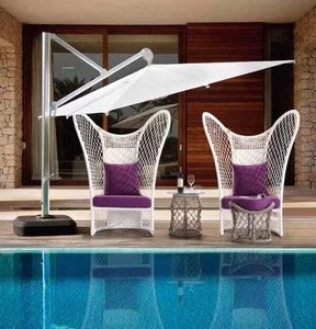 Nordic high-grade outdoor love white rattan wicker furniture angel wing designs chair+tea table set for swimming pool