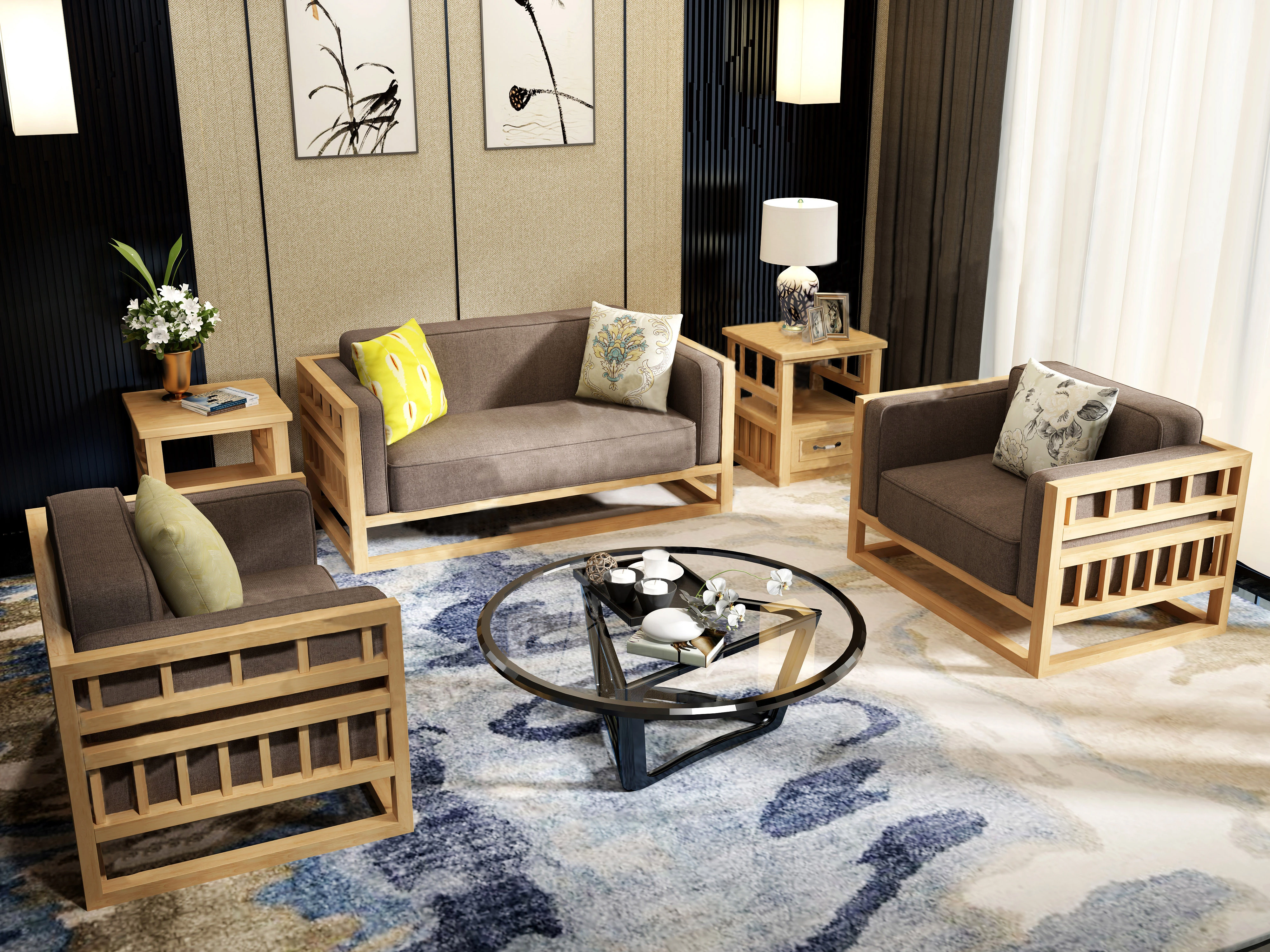 Nordic simplicity style wood color custom size designs livingroom sofa frame combination sets
