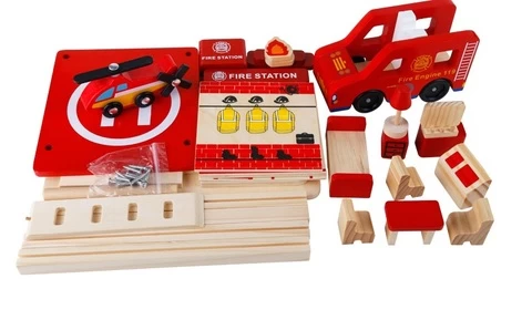 OEM role play fire station game set for kids preschool wooden pretend play toy